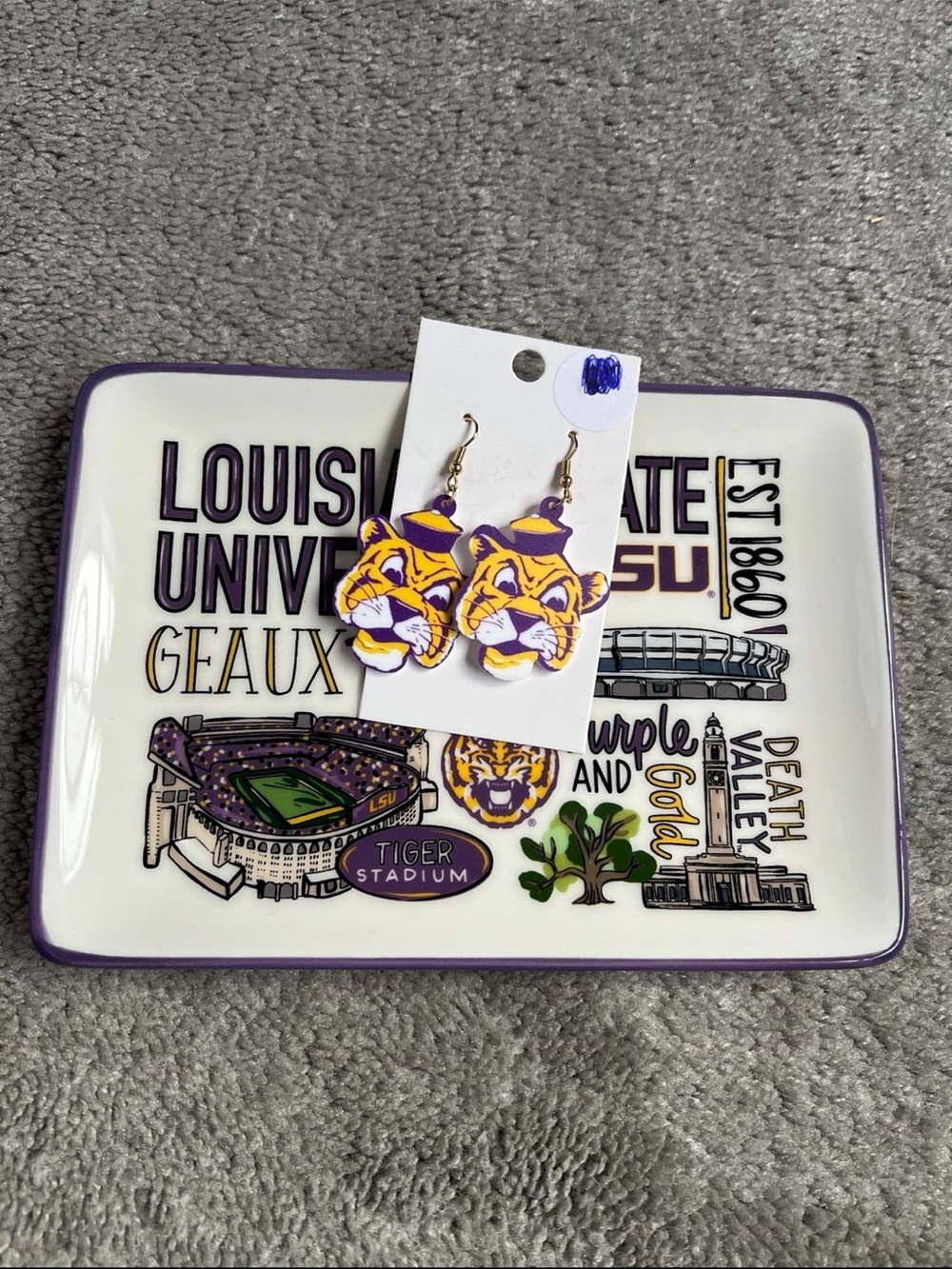 LSU Tee Shirt, Trinket Tray, and Earrings Bundle - Picture 6 of 10